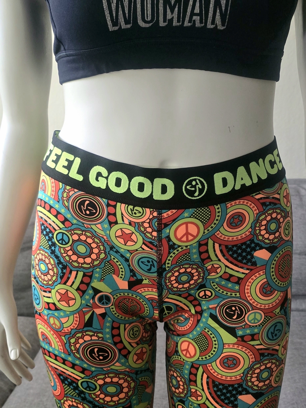Zumba Fitness Multi-Color Crop Leggings with 'FEEL GOOD DANCE' Waistband